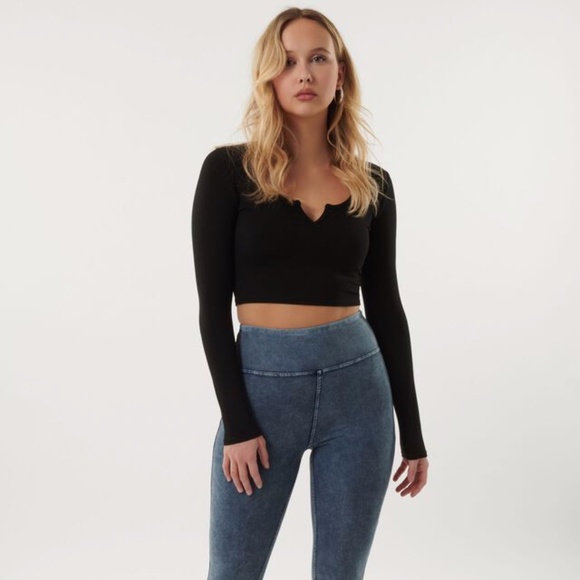 NEW High Waist Acid Wash Legging blue - Picture 2 of 6